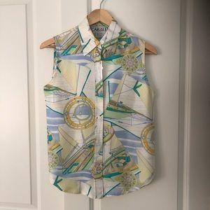 Nautical print sleeveless blouse